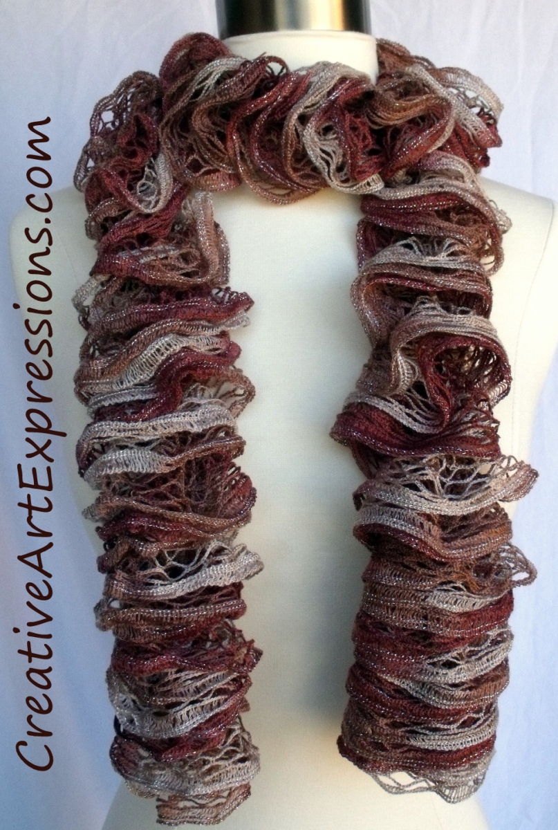 Creative Art Expressions Hand Knit Russet Ruffle Scarf